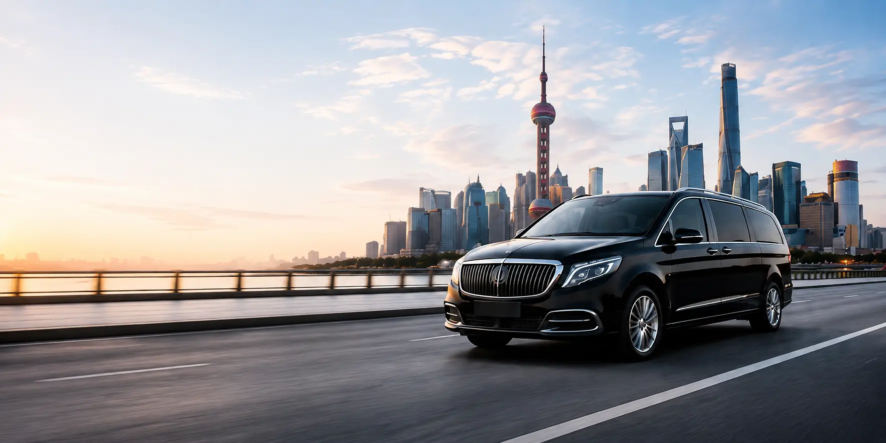 Shanghai private chauffeur with skyline